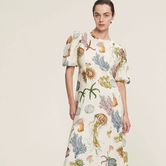 Alémais Dresses & Skirts - ALÉMAIS Sea Short-Sleeve Linen Midi Dress